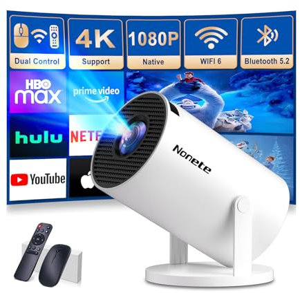 【Proiettore 1080P FHD 2026 Upgraded】Mini Proiettore Portatile 4K con WiFi 6 BT 5.2 Videoproiettore Supporta Rotativo a 270°Projector Auto Keystone TV Stick/USB/HDMI/PC con Cavo HDMI & Mouse,Bianco