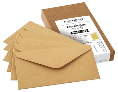 Emerson Briefumschläge postkarten blanko DIN A7 (25 Stück) Kuvert, blanko karten zum selbstgestalten, Kraftpapier Grußkarten, Hochzeitseinladungskarten - 120g 74x125 mm - Kraftpapier