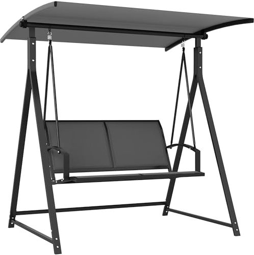 Outsunny Hollywoodschaukel für den Außenbereich, 2-Sitzer, Gartenschaukel, mit verstellbarem Sonnendach, UV-Schutz 30+, dreieckiges Gestell aus Metall, Belastung 220 kg, 160 x 112 x 162 cm, Dunkelgrau