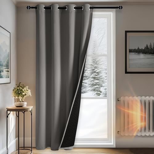 DWCN Doppellagige Thermovorhang Blickdicht Gegen Kälte und Hitze, 1 Stück 260 x 140 cm (H x B) Grau, Tür Vorhang mit Ösen Dicker Thermo Vorhänge Kälteschutz Wohnzimmer Schlafzimmer Modern