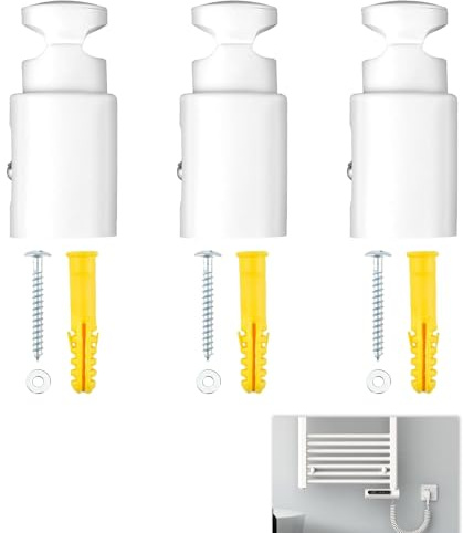 3 Pezzi Staffe Scaldasalviette, Staffe per Scaldasalviette Regolabili, Montaggio Resistenti al Calore e Umiditàin ABS per Radiatori da Bagno Dritti e Curvi, Design Salvaspazio con Accessori Inclusi