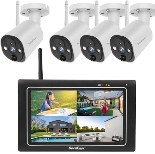 SecuFirst Überwachungskamera Aussen mit Monitor,7 Touchscreen | mit 2TB Erweiterbarer Speicher,4 X Kamera Outdoor Überwachung 2K, Arbeiten ohne WLAN ,32GB Lokal Speicher.Ohne ABO
