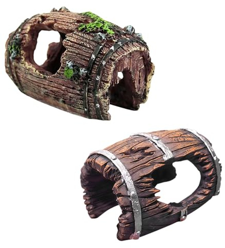 Snyvpra 2 Stück Aquarium Dekoration Baumstamm, Simulation Moos Aquarium Dekoration, Harz Zimmeraquarium Höhle Ornament Deko Hohl Stamm, für Reptilienversteck Oder Betta Fisch Schwimmhabitat ﻿