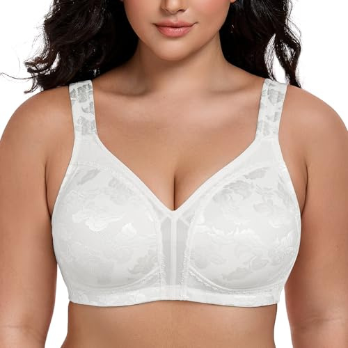 Wingslove Women's Minimizer Bras Full Coverage Wirefree Comfort Plus Size Bra Large Bust Non Padded (White,38DD)
