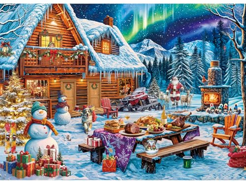 HUADADA Jigsaw Puzzles for Adults 1000 Jigsaws Christmas under the Northern Lights1000 Piece Jigsaw Puzzles for Adults Family Puzzle Game Christmas Puzzle Gifts