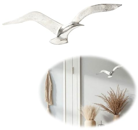 LS-LebenStil XL Wand-Deko Möwe - 35cm Silber Alu - Maritim Vogel Wand-Objekt Wandhänger Deko-Figur Wand-Kunst Hänge-Dekoration Wohnzimmer Schlafzimmer Badezimmer Flur Wohn-Dekoration zum Aufhängen