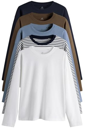 THE SET Damen t Relaxed Fit Langarmshirts, 5er-Pack Navy/White/Brown/Light Blue/Stripe M