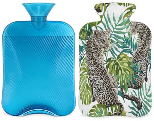 Borsa dell'acqua calda con coperchio, 2 l, per alleviare il dolore, collo morbido e spalle, mani e piedi, impacco caldo e freddo, per adulti e bambini