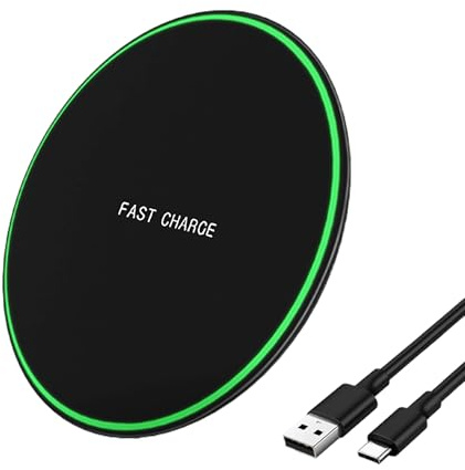 Caricabatterie a induzione, caricabatterie senza fili, ultra 15 W, QI, caricabatterie a induzione per telefoni cellulari, compatibile con tutti i telefoni con ricarica wireless Qi – include cavo di