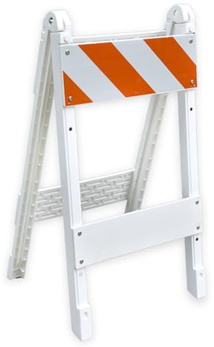 BESEA Folding Traffic Barricade, 45 A-Frame Safety Barrier with 8x24 Top Panel and 6x24 Bottom Panel, Heavy-Duty Plastic Construction for Road Work, Parking Lots, Events, and Crowd Control