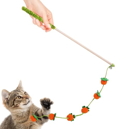 Palaufr Katzenangel, Frucht Design Schnur mit rutschfestem Griff, Interaktiver Katzenspielzeug Stab, Für Kätzchen Zum Spielen Im Innenbereich Mit Vogel Fisch Und Maus Attrappen Gegen Langeweile