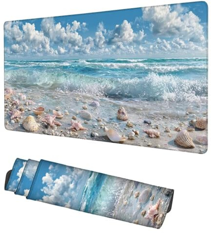 Alfombrilla Ratón Playa Mouse Pad 1200x600x3mm Alfombrilla Gaming Onda Desk Mat, Protector Escritorio, Accesorios Gaming, Mejora Precisión y Velocidad, para PC Gamer, Portátil, Oficina, f-105