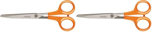 Fiskars Ciseaux multi-usages, Longueur totale: 17 cm, Pour droitiers et gauchers, Lames en acier inoxydable/Poignées en plastique, Orange, Classic, 1005150 (Lot de 2)