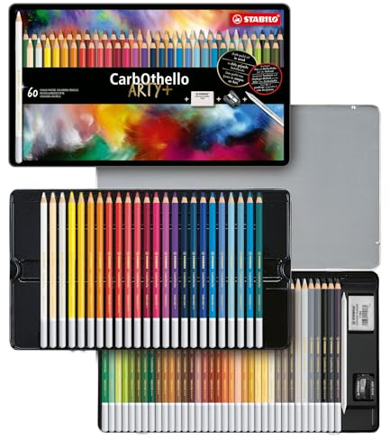 STABILO - Lápiz de color tiza-pastel - CarbOthello - ARTY+ - Estuche metálico de 60 unidades - 60 colores diferentes