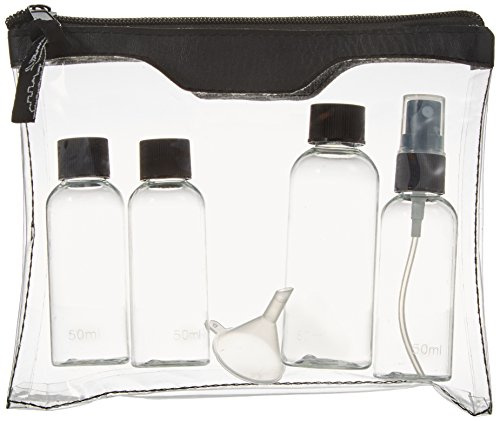 Sicherheitstoilettentasche für Ihre Flugreise, inkl. 2x50 ml, 1x80 ml Fläschchen und 1 Zerstäuber mit Auffülltrichter