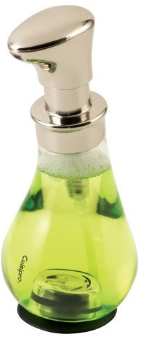 Cuisipro Schaum Seifenspender Chrom 390 ml, Pump-Schaumspender Seife mit 75% weniger Seifenverbrauch, rutschfester Spülmittelspender Küche mit Saugnapf, wiederbefüllbarer Seifenspender Kunststoff