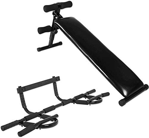 GORILLA SPORTS® Sit Up Bench och Pull-Up Bar - för dörrkarmar, multifunktionella, 10 halkfria handtag, justerbar benfixering och vinkel, hopfällbar, stål - magtränare, ryggtränare, uppdragningsstång