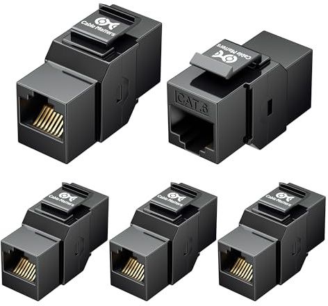 Cable Matters [UL Listed] 5-Pack 10Gbps Cat6 Keystone Coupler, RJ45 Keystone Jack Coupler/Ethernet Female to Female Modular Jack in Black for Patch Panel, Wall Plate