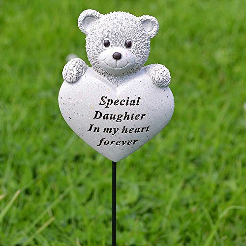Angraves Special Daughter Teddy Bear Heart Memorial Tribute Stick Graveside Plaque