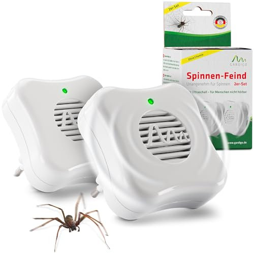 GARDIGO® Repellente Ragni a Ultrasuoni - 2 Pezzi | Insetticida Ragni | Anti Ragnatele | Repellente Ultrasuoni Ragni Interno | 25m² | 27 kHz | Anti Ragni | Dissuasori Contro Ragni | Antiparassitario