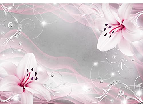 Runa Art Fototapete Blumen Lilien 352 x 250 cm Vlies Tapeten XXL Moderne Wandtapete Wohnzimmer Schlafzimmer Rosa Grau 9329011b