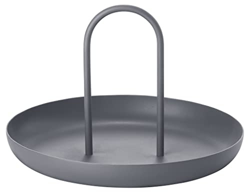 Zone Denmark Singles Tablett Rund, Dekotablett oder Serviertablett aus Metall für den Esstisch, Wohnzimmertisch oder das Badezimmer, mit Griff, Durchm. 20 cm, Höhe 13 cm, Cool Grey (Grau)