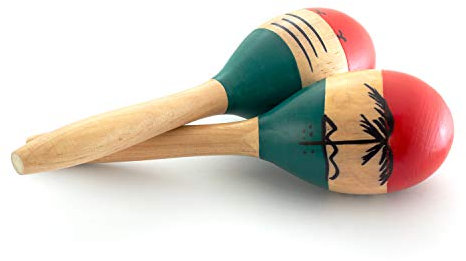 World Rhythm Maracas de madera natural pintada a mano, Instrumento de percusión para niños, pequeño