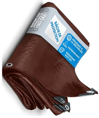 Bache imperméable etm® avec oeillet, Bache de Protection extérieur & intérieur, Bache étanche & résistante à l'eau et UV, Epaisse densité 140g/m², Marron - env. 4x6m