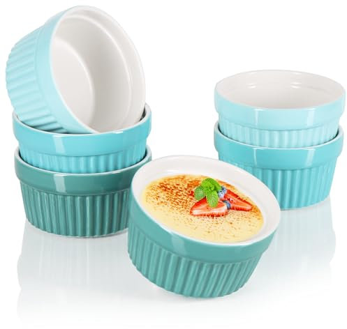 COM-FOUR® Moldes para soufflé 6x - cuencos de cerámica creme brulee - moldes a prueba de horno - cuencos para postres y moldes para pastelería, por ejemplo, aleta ragú - en diferentes tonos de verde