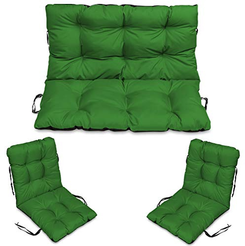 SuperKissen24. Sitzkissen Bankkissen Bankauflage - 100x50 cm und Rückenlehne 100x60 cm mit 2er 48x96 cm Stuhlkissen Set - Outdoor und Indoor - grün
