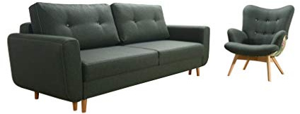 Robin Inspire Sydney Sofa Set mit Schlaffunktion, Grün | Sofa Set mit Schlafsofa und Sessel, Bettkasten, Kissen, Wohnlandschaft, freistehende Couch, Holzfüße, Wohnzimmermöbel