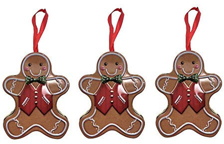 Swan household ® - Pack Of 3 Christmas Tree Hanging Bauble Decoration Tin With Milk Chocolate Coins 35g Each - Great For Children Gift Xmas Family Party Fun (Gingerbread Man)