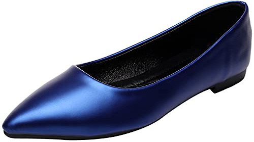 ANUFER Damen Spitze Ballerinas Geschlossene Zehe Schlüpfen Pumps Abendschuhe Königsblau SN070679 EU40.5
