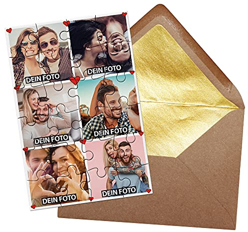 Foto-Puzzle - Collage Liebe - inkl. Briefumschlag mit Gold-Inlay - Geschenk für Paare, Liebe, Valentinstag - mit SECHS Bildern Bedrucken Lassen- 24 Teile