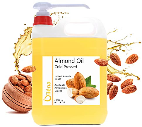 Olio di Mandorle Pelle (Corpo e Viso) e Capelli, Anti Smagliature Gravidanza, Pelle Atopica e Bambini, Olio per Massaggi Professionale, Idratante e Ricco Vitamina E. 100% Naturale e Puro - 2000 ml