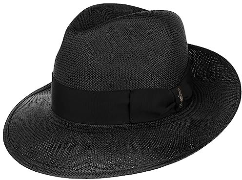 Borsalino Sombrero de Paja Big Brim Fedora Hombre - Made in Italy Verano para el jardín Playa con Banda Grosgrain Primavera/Verano - 59 cm Negro-Negro