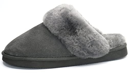 Lammfell Hausschuhe Damen Pantoffel Australisches Lammfell beige grau cognac braun mit comfort Sohle - sehr warm