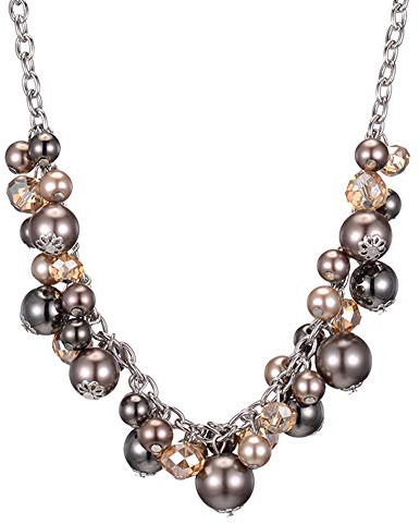 Bulinlin Perlenkette Statement Silber Damen Kette Choker Perlen Kristall Großer Modeschmuck Boho Geschenke für Mama