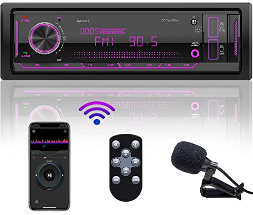 Receptor estéreo de coche de un solo DIN: sistema de radio Bluetooth para coche, audio marino con pantalla LCD, FM AM, USB, SD, AUX, MP3, control remoto, carga rápida de 2,1 A