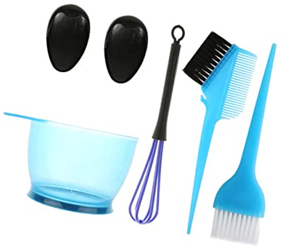 BIUDECO 5 Stück Haarfärbe Werkzeugset Kunststoff Blau mit Messskala Rutschfester Boden für Salon und Heimgebrauch Applikationspinsel Ohrenschützer