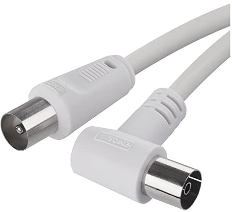 EMOS Antennenkabel, Koaxialkabel, Fernsehkabel 5 m, Koax-Kabel für Digitales Fernsehen, TV, Receiver, SAT, doppelt abgeschirmt, gerader Koax-Stecker auf gewinkelte Koax-Buchse (90° Grad)