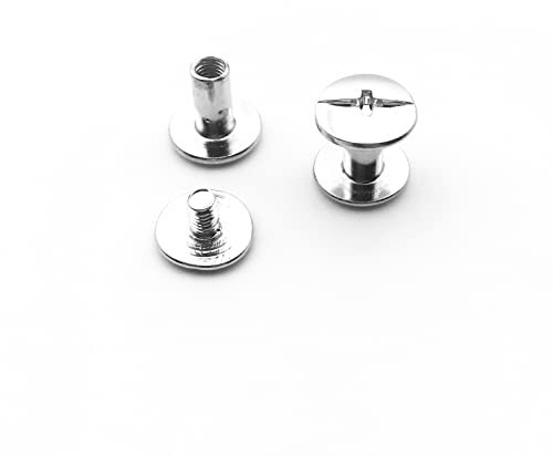 Shuokecrafts 50 Sets 3 mm Länge Metall Schnappnieten Chicago Schraube Kit Schlitz Kreuzkopf Stud Nagel Nieten Chicago Button für DIY Planer Lederdekoration Buchbinden