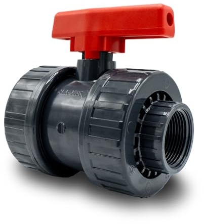 PVC-Kugelhahn mit Innengewinde I 1 1/4 x 1 1/4 I Verschraubung für Verbindungsstücke mit AG I Absperrhahn 2-Wege I PVC-Rohrverbinder I Kugelschieber für Pool- und Teichbau I bm031