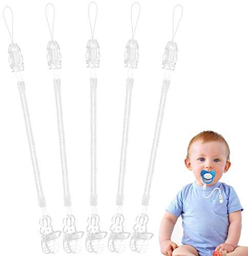 Vicloon Schnullerband Baby,5 Stück Unisex-Schnullerketten for Baby,Baby Schnullerkette Clip Geschenk zum Baby-Transparent