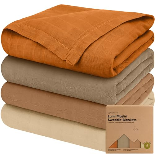 KeaBabies 4er-Pack Musselin Pucktuch Baby 0-3 Monate – Bio Musselin Decke Baby 120x120, Weiche und Atmungsaktive Musselintücher Mädchen und Jungen,Neutral,Geschenk für Neugeborene (Spice)