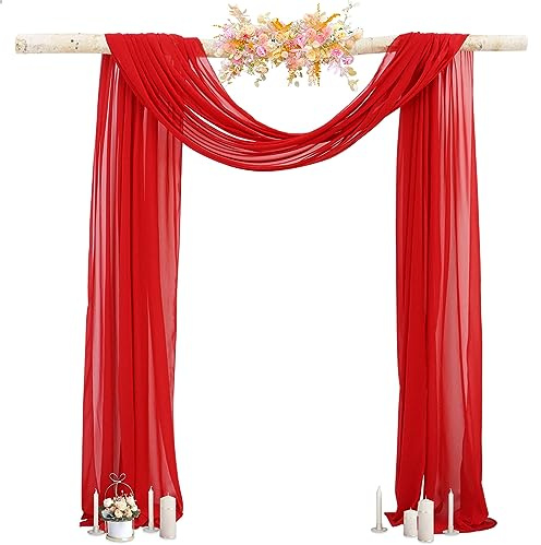 PATYDEST Hochzeitsbogen Drapierung Stoff Rot Draperie 6 m Sheer Chiffon Hintergrund Vorhänge 1 Panel Sheer Bogen Stoff Drapierung Bogen Dekorationen für Hochzeitszeremonie Hochzeit Torbogen Vorhänge
