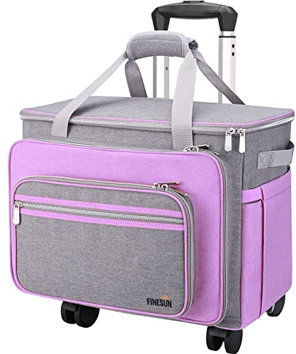 FINESUN Foldable Deluxe Rolling Sewing Machine Carrying Case, Grey& Purple - Sewing Machine Carrying Case with Wheels for Brother, Singer, Bernina and Most Machines (Purple)