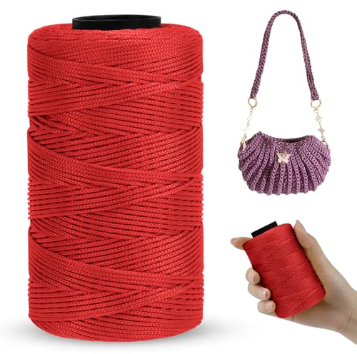 LEREATI Polyester Garn 1mm x 230m Makramee Garn 1mm Baumwollgarn Macrame Cord Polyester-Seil Baumwollkordel für Handtasche, Umhängetasche, Häkeltasche, Strickwaren (Rot)