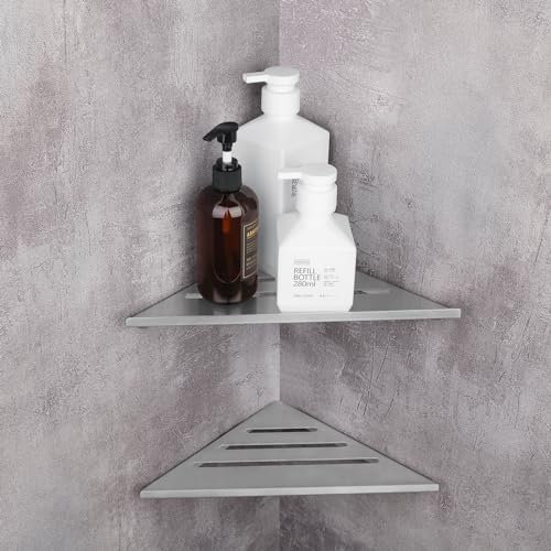 ZGTMSZ Instalación de Perforación Estante Ducha, 30CM Esquina Estantería Ducha, Acero Inoxidable Engrosado de Estanteria Baño, Triángulo Estantería Ducha, Estante de Ducha Montado En (2 Piezas, Plata)