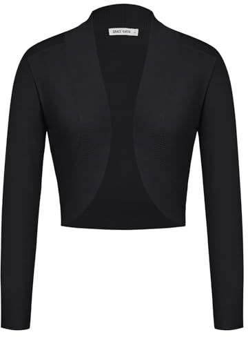 GRACE KARIN Damen Vorne Offen Schulterjacke Elegante Bolero Langarm Strickjacke Festlich Shrug Cardigan S Schwarz CL2963S24-02
